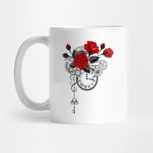 Design with Red Roses and Clock Mug